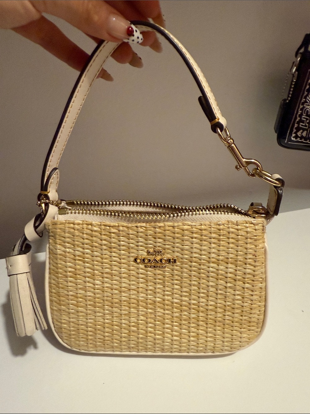Coach Woven Straw Shoulder Bag with Cream Trim